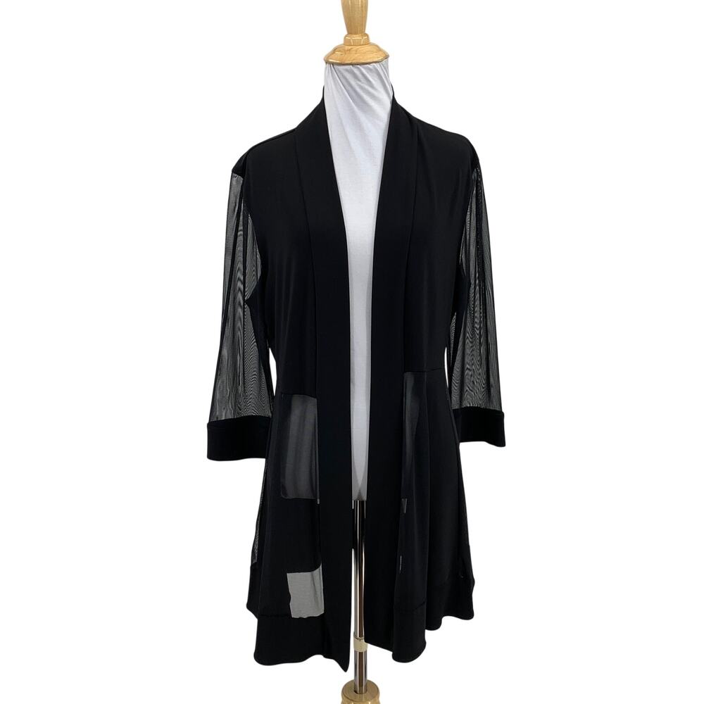 Joseph Ribkoff Cardigan Womens 12 Black Draped Open Front Sheer Panels Sleeves
